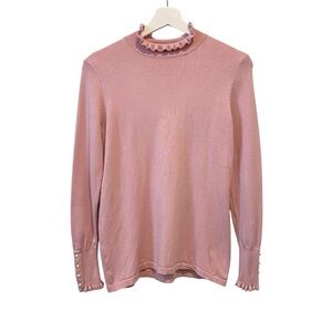Laura Petites Coquette Girl Feline Turtleneck in Pink with Pearl Accents